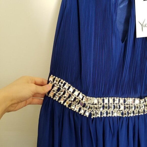 NEW Yumi Cobalt Blue Jewel Keyhole Pleated Maxi Dress Gown Size 8/10 - Picture 6 of 17